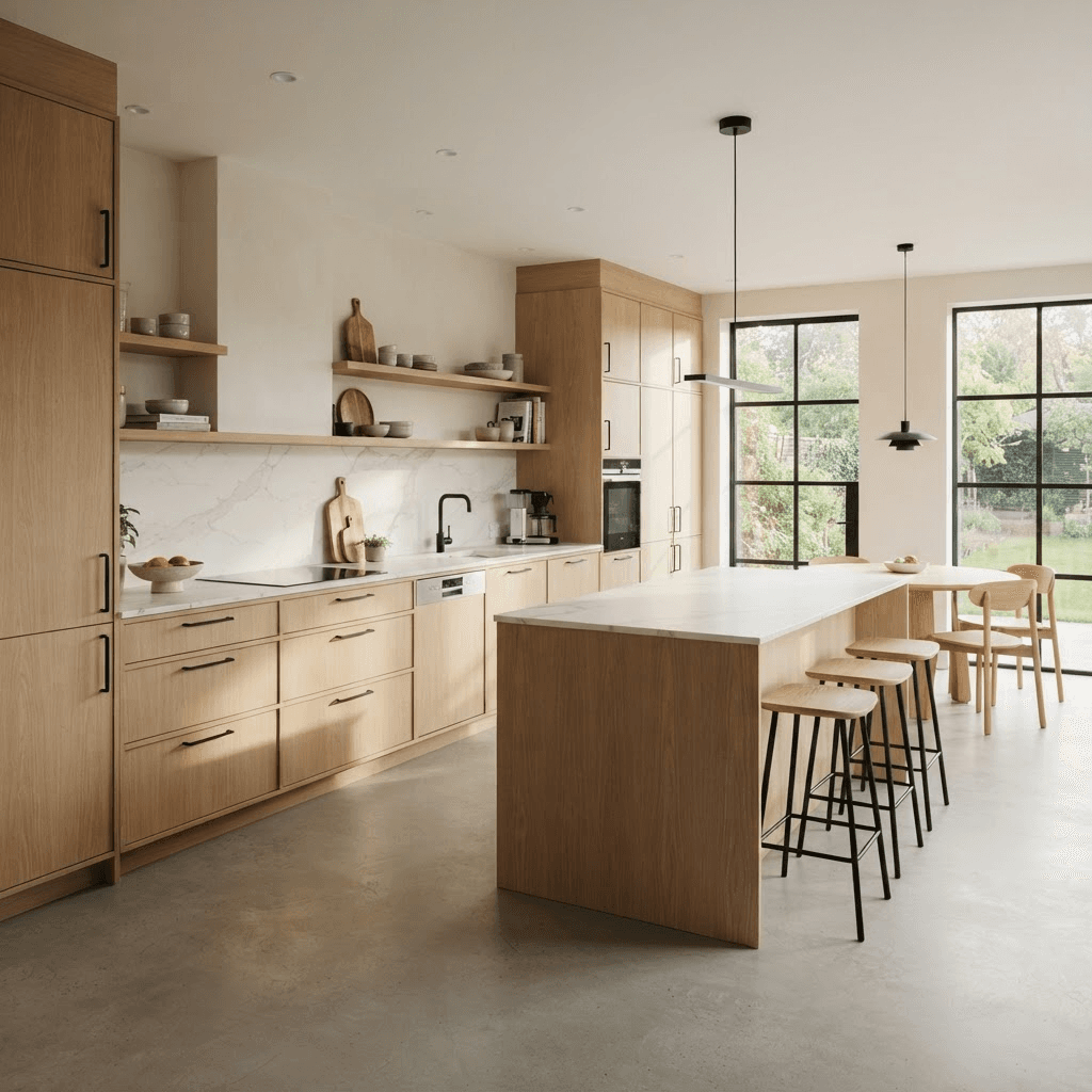 Cocina moderna a medida en madera clara fabricada por Futura Muebles